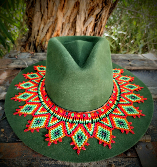 Forest tropical Hat Woll embellished beaded work
