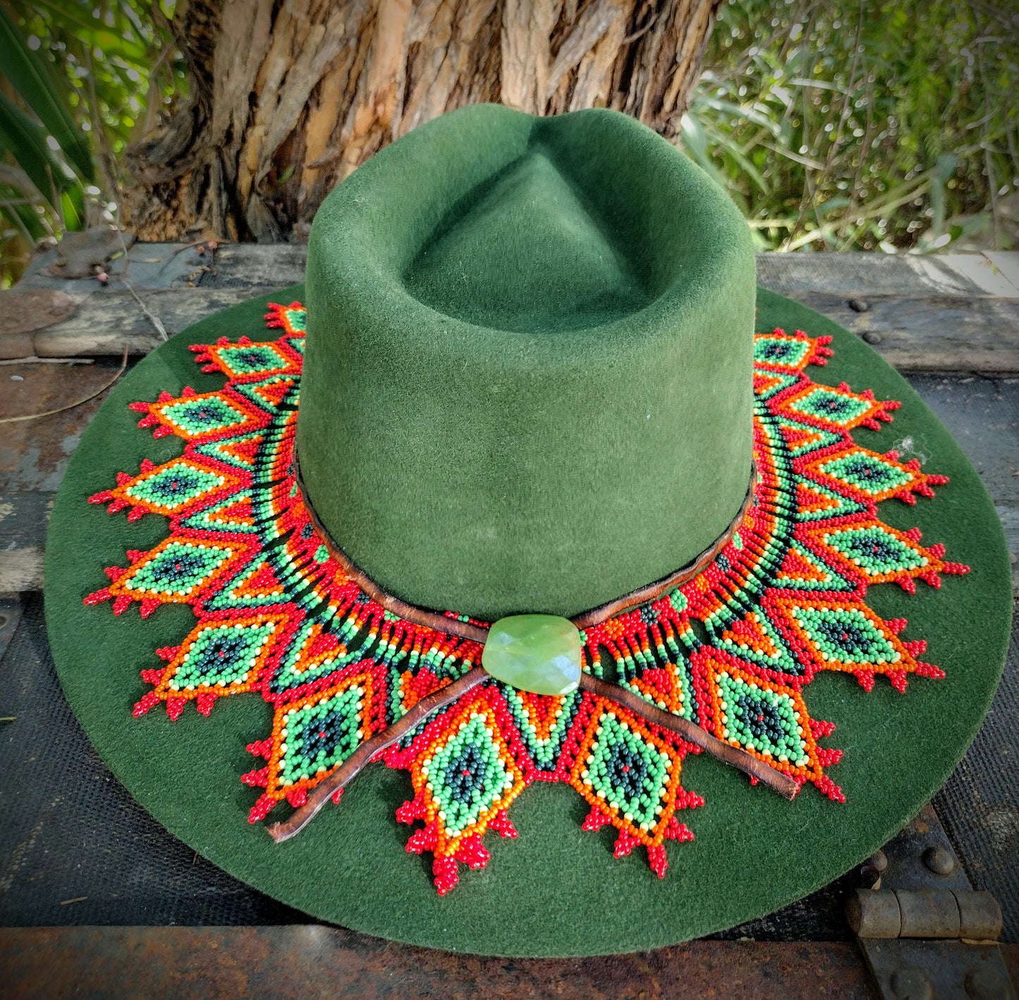 Forest tropical Hat Woll embellished beaded work