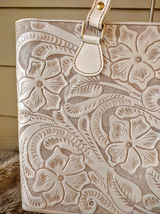 Casandra Hand-tooled tote bag Beige