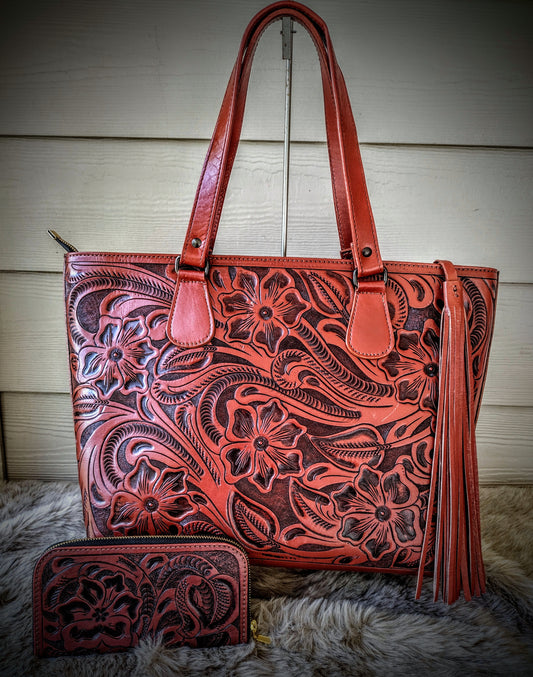 Casandra floral, hand-tooled tote bag Bag Antique/italian