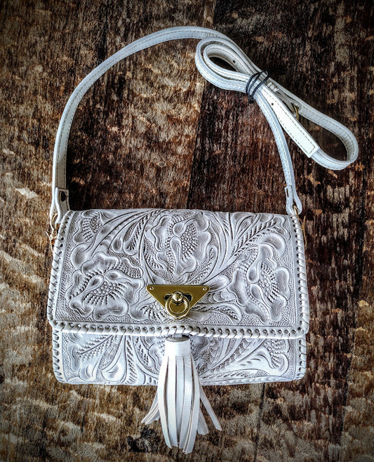 Vintage Style Cross Body Purse wash/white