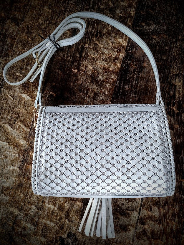 Vintage Style Cross Body Purse wash/white