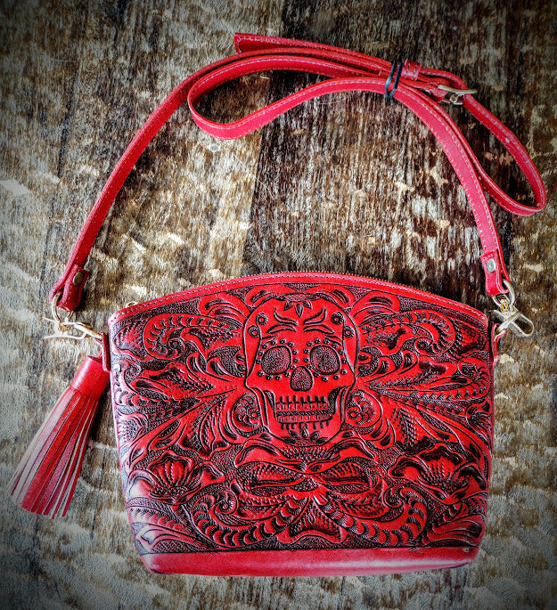 Copy of Sugar skull style Cross Body Purse deep/red
