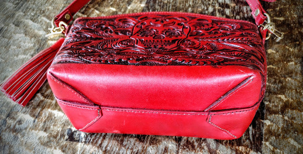 Copy of Sugar skull style Cross Body Purse deep/red