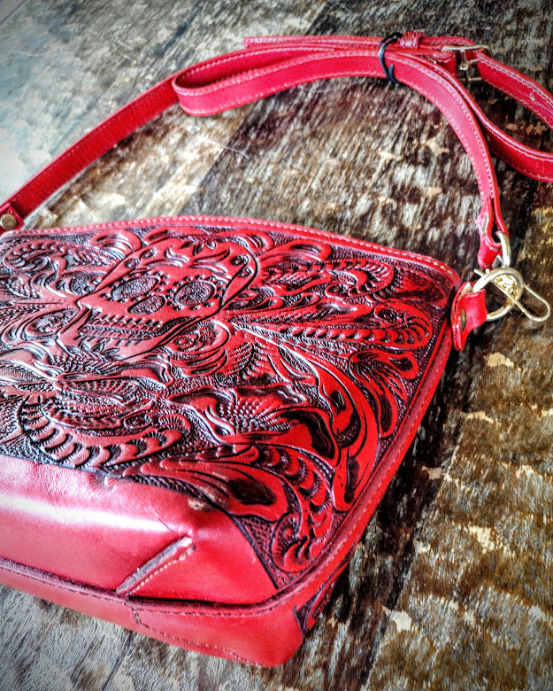 Copy of Sugar skull style Cross Body Purse deep/red