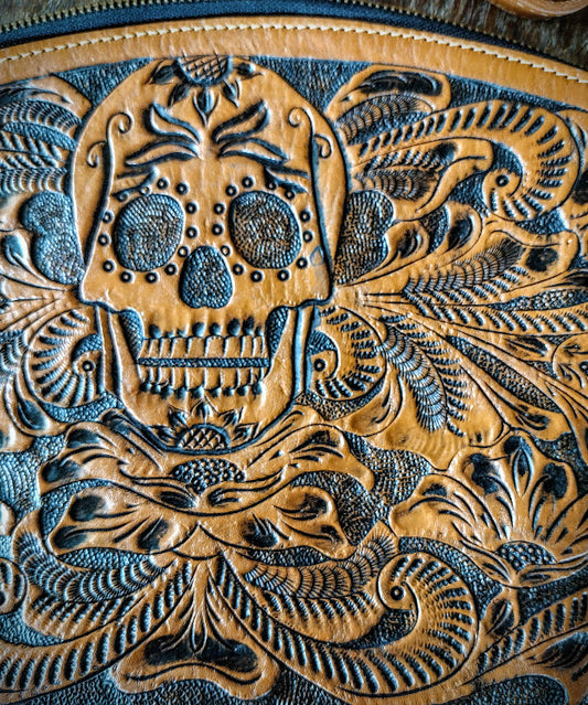 Sugar skull style Cross Body Purse Honney/black