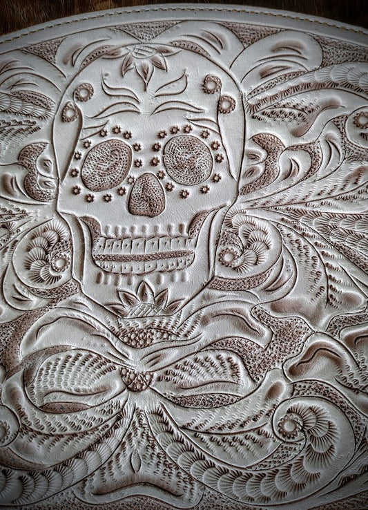 Sugar skull style Cross Body Purse wash/white.