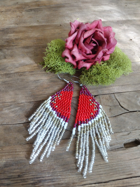 Abstract bohemian red and gold earrings