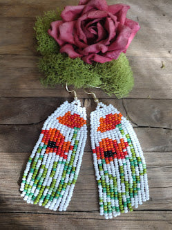 Poppies floral fringe earrings