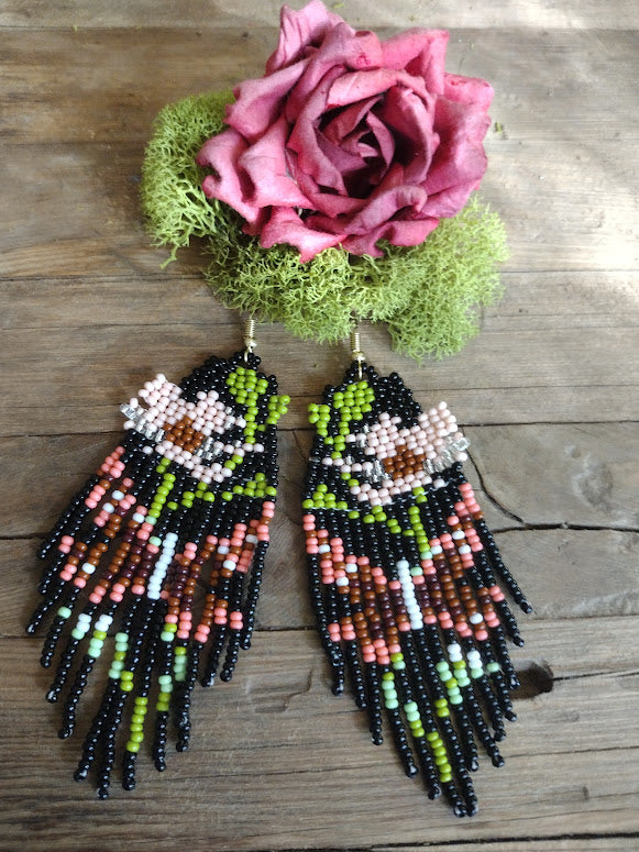 Floral pink fringe earrings