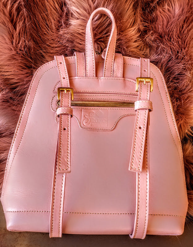 Backpack hand tooled leather skull rose pink