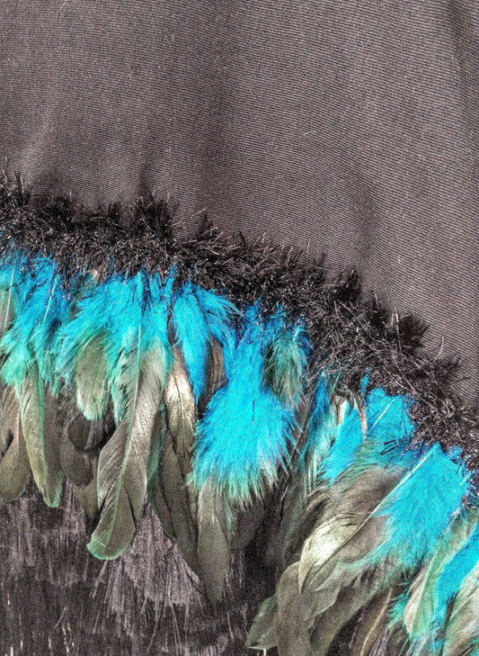 Classic Black Rebozo with Teal Embellishment