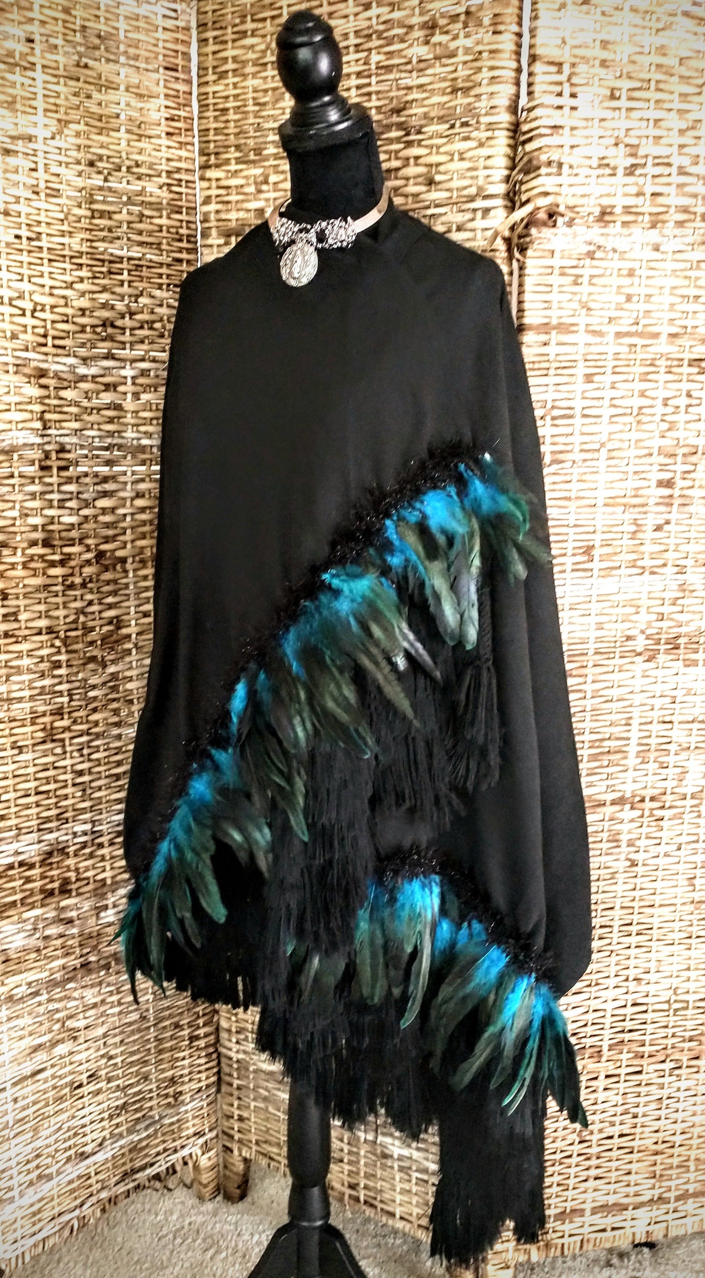Classic Black Rebozo with Teal Embellishment