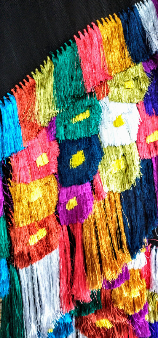 Classic Black Rebozo with Fiesta Embellishment