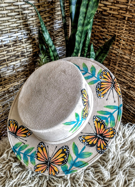 Ivori hand painted Monach butterfly Vegan Suede Cordovez bolero style hat