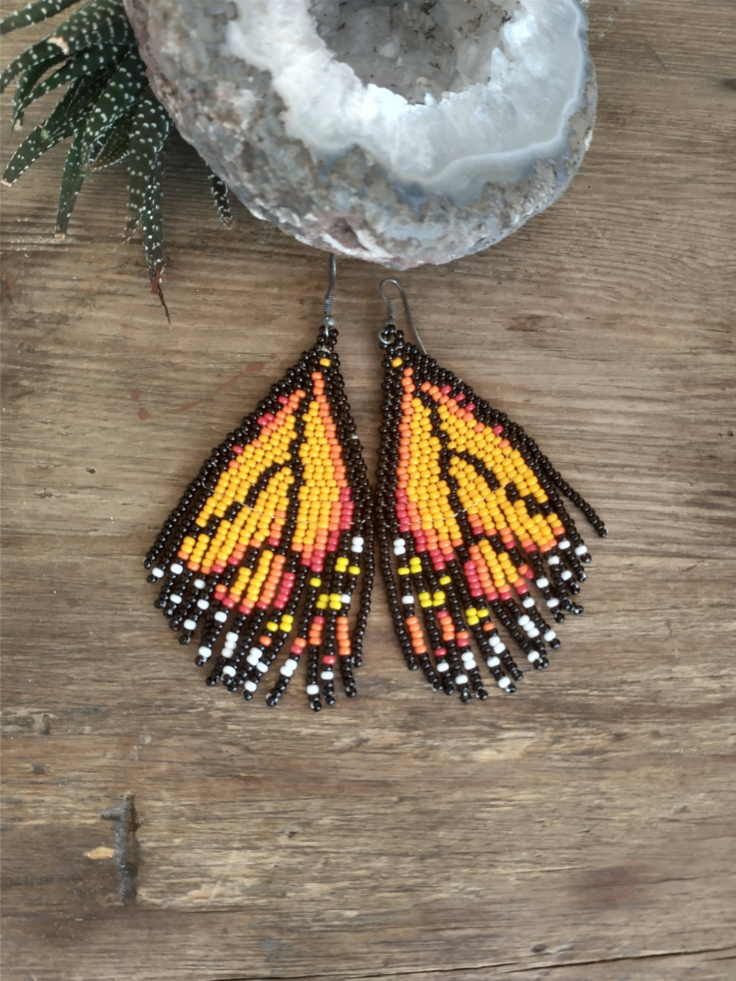 Monarch butterfly winds beaded earring