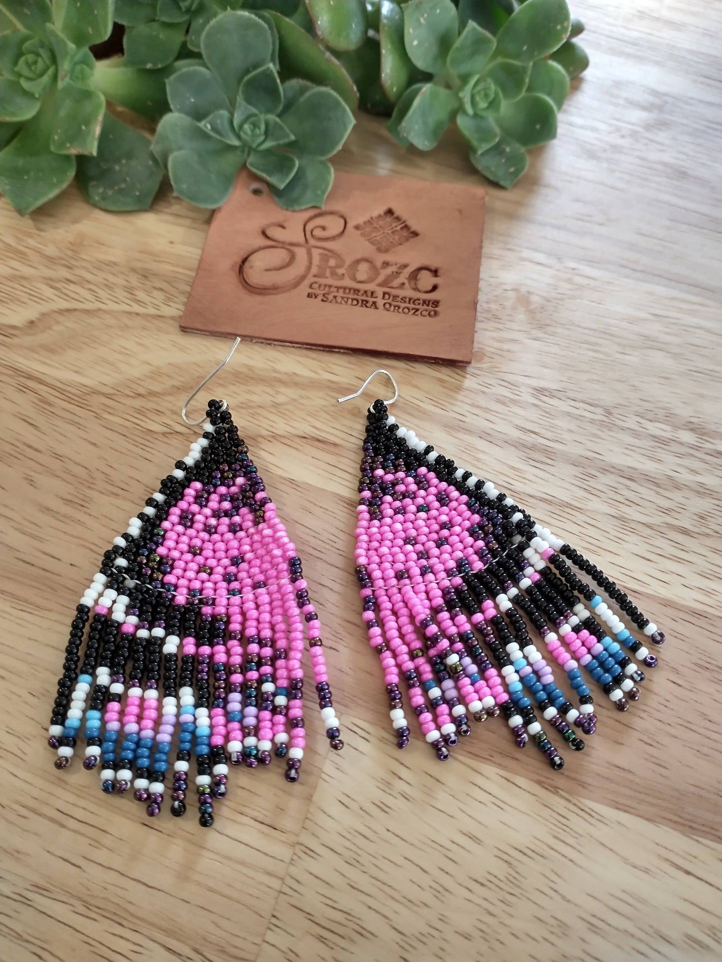 Pink/black butterfly wins beaded earrings