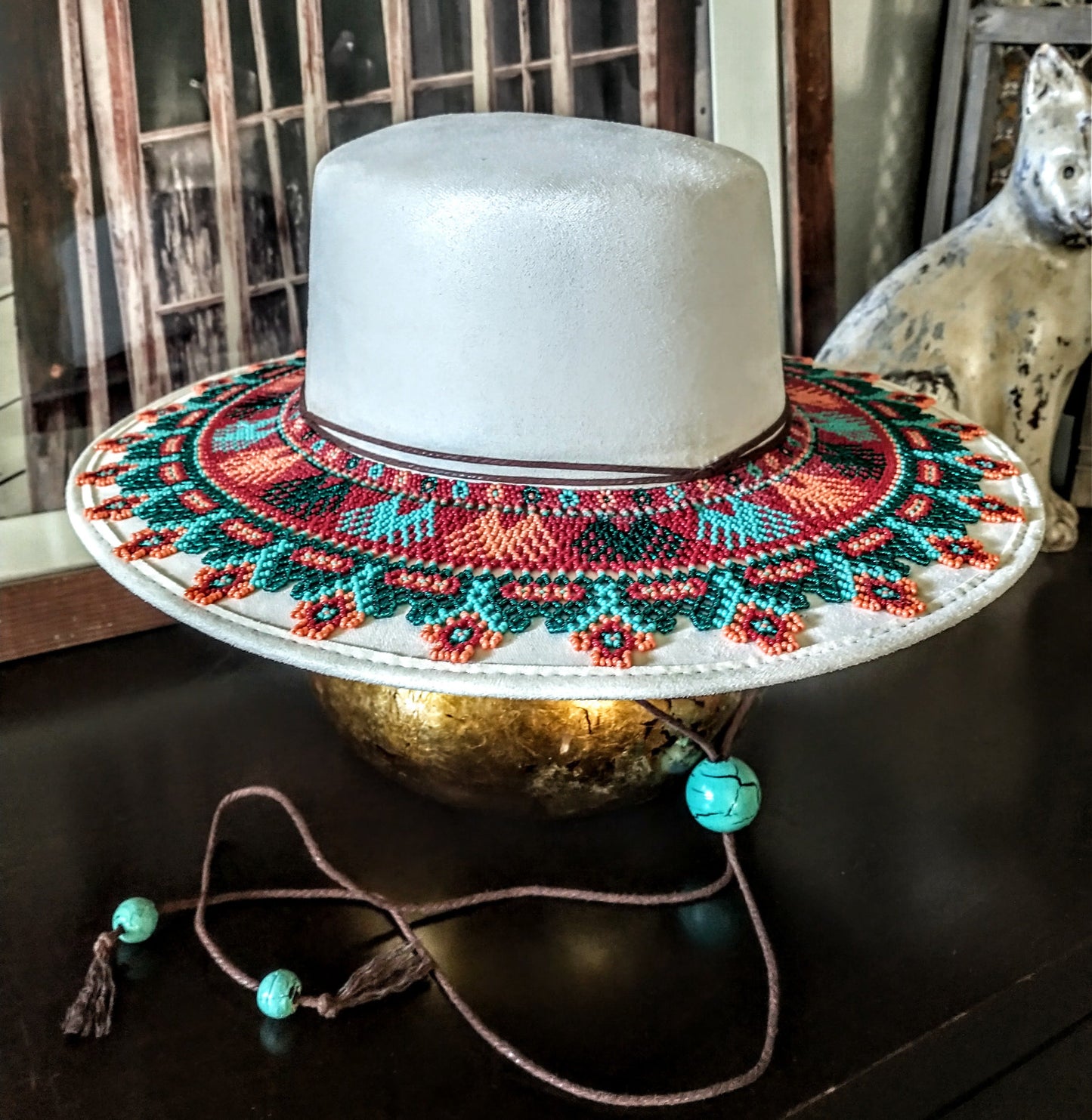 Janitzio island lake decoration Vegan Suede Cordovez bolero style hat