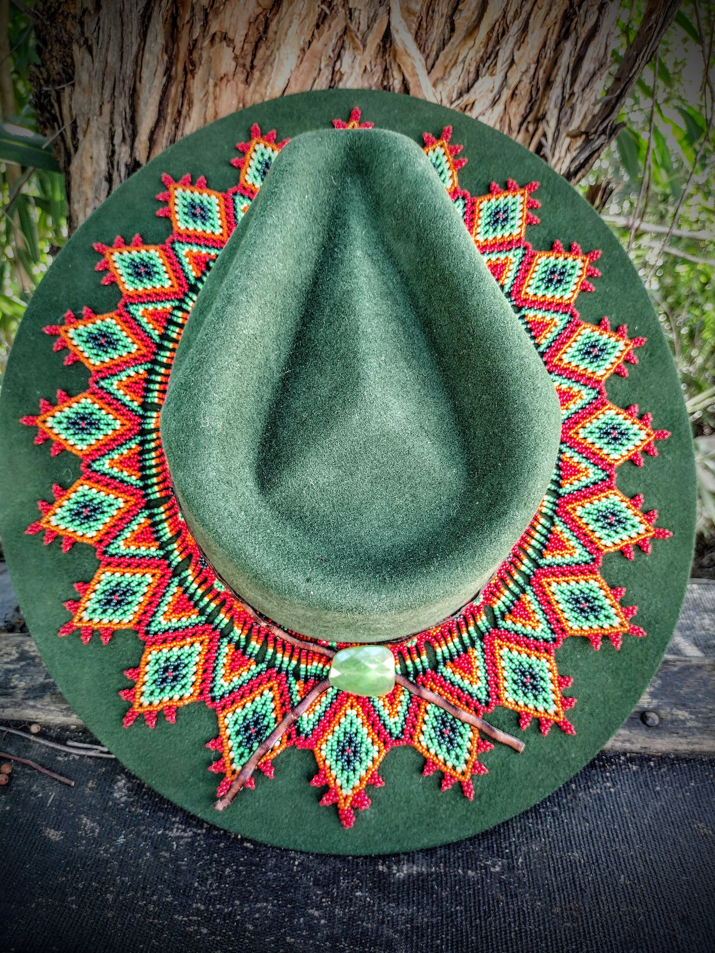 Forest tropical Hat Woll embellished beaded work