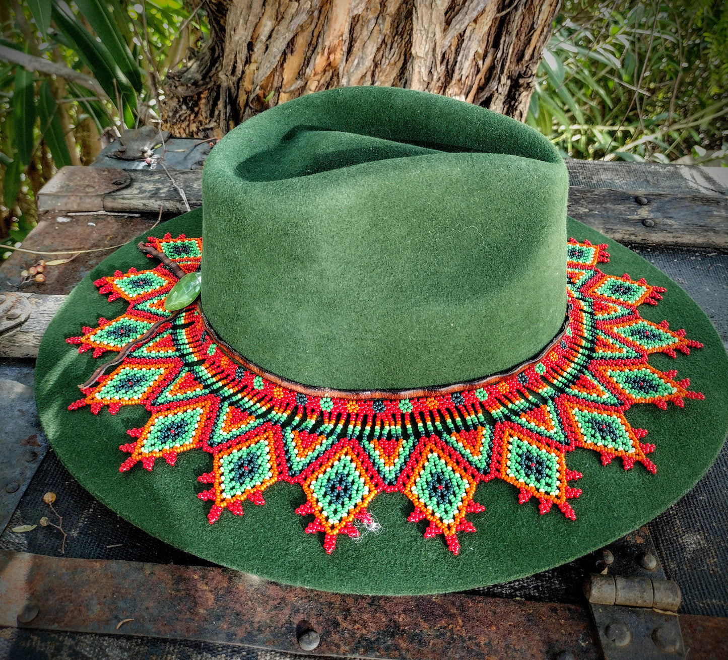 Forest tropical Hat Woll embellished beaded work