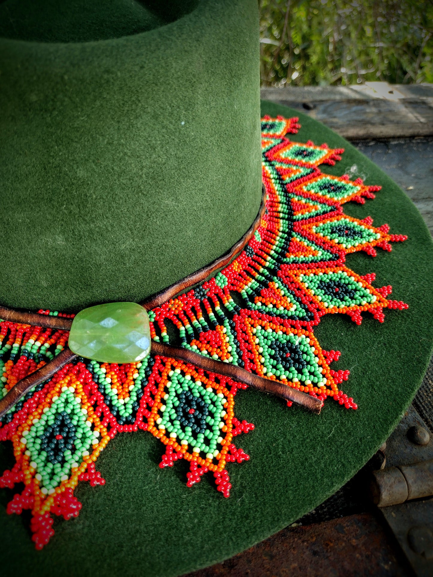 Forest tropical Hat Woll embellished beaded work