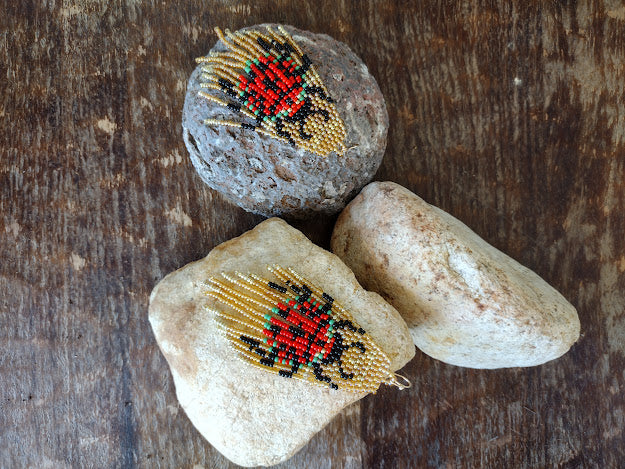 Lady bug gold and red beaded earrings