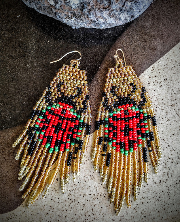 Lady bug gold and red beaded earrings