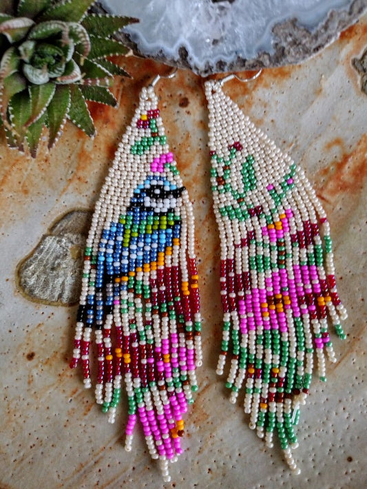 Bird floral fringe beaded earring