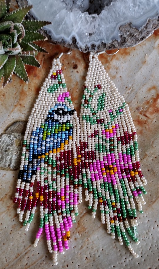 Bird floral fringe beaded earring