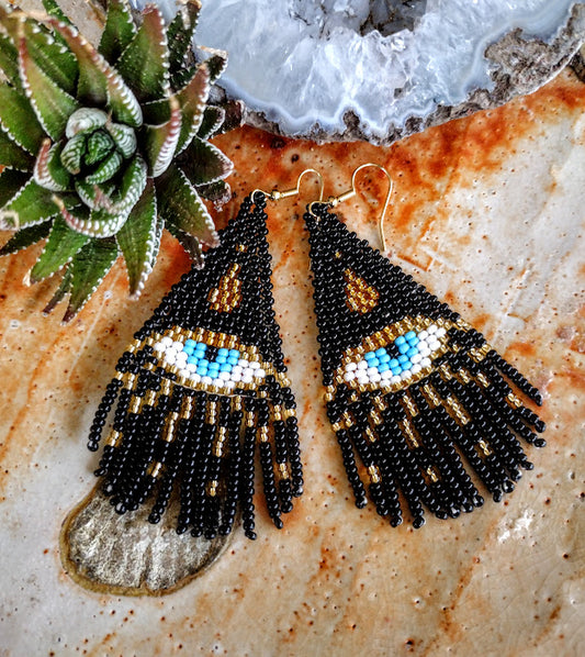 Evil eye  bohemian dangle beaded earrings