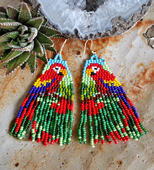 Parrot tropical fringe beaded earring