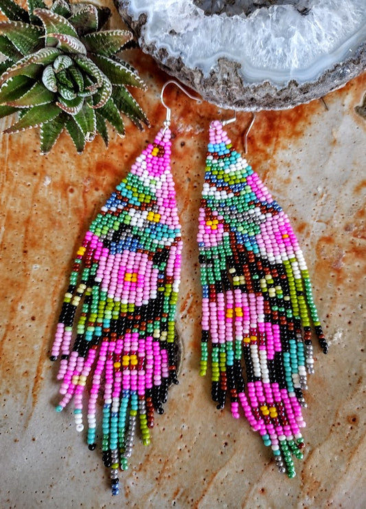 Pink water lilies inspired beaded earrings