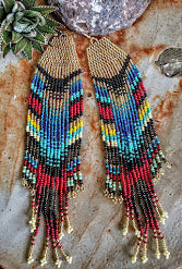 Tribal elegant vibrant shades of blue, red and gold accents. southwestern beaded earrings.