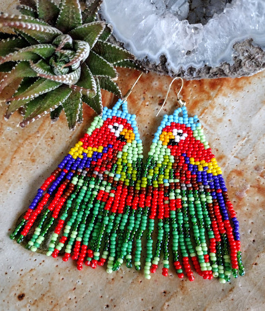 Parrot tropical fringe beaded earring