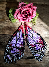 Monarch/ purple butterfly winds beaded earring