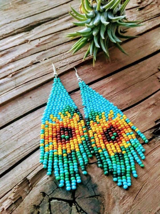 Sunflower Van Gogh inspired beaded earrings