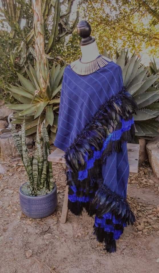 Royal Blue Rebozo with Black Embellishment