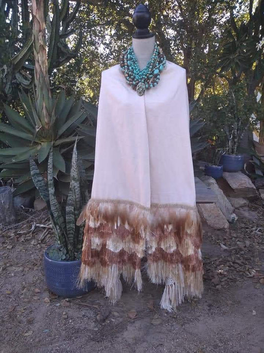 Ivory Rebozo with Beige and Brown Embellishment