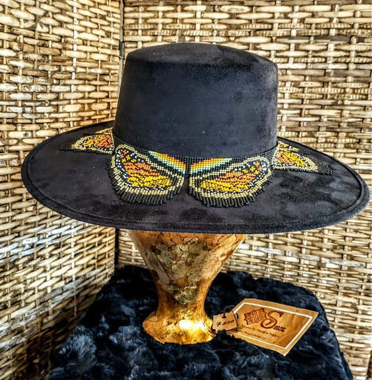 Monach butterfly beaded decoration Vegan Suede Cordovez bolero style hat