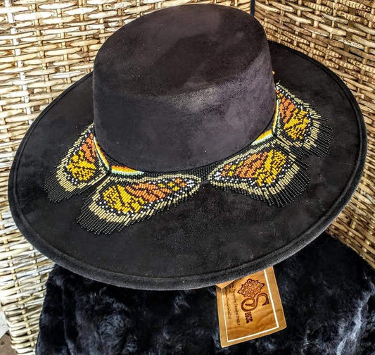 Monach butterfly beaded decoration Vegan Suede Cordovez bolero style hat