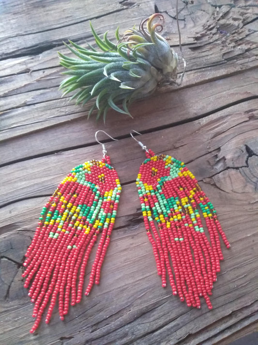 Red Poppy Field Beaded Earrings