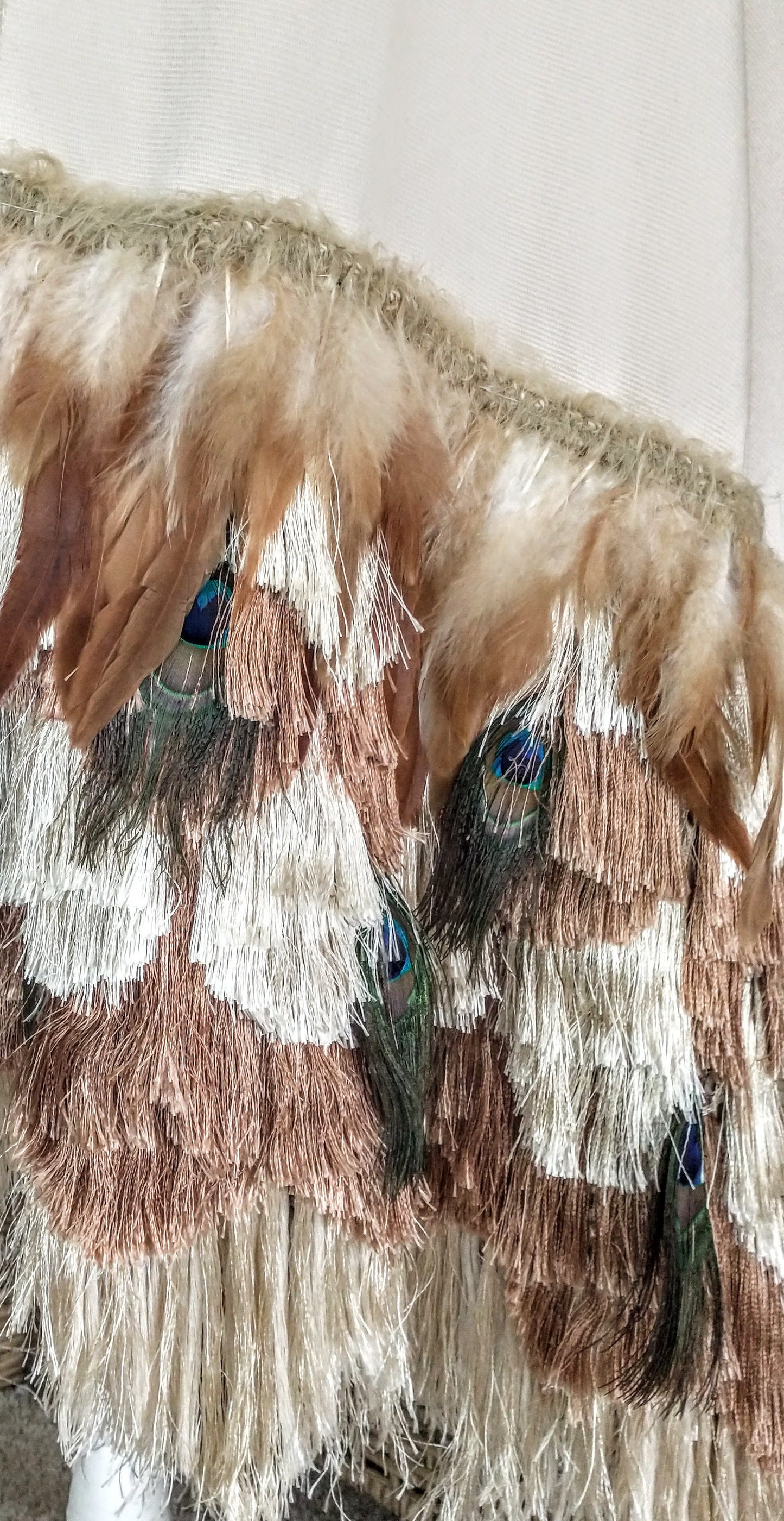 Ivory Rebozo with Peacock Feather Embellishment