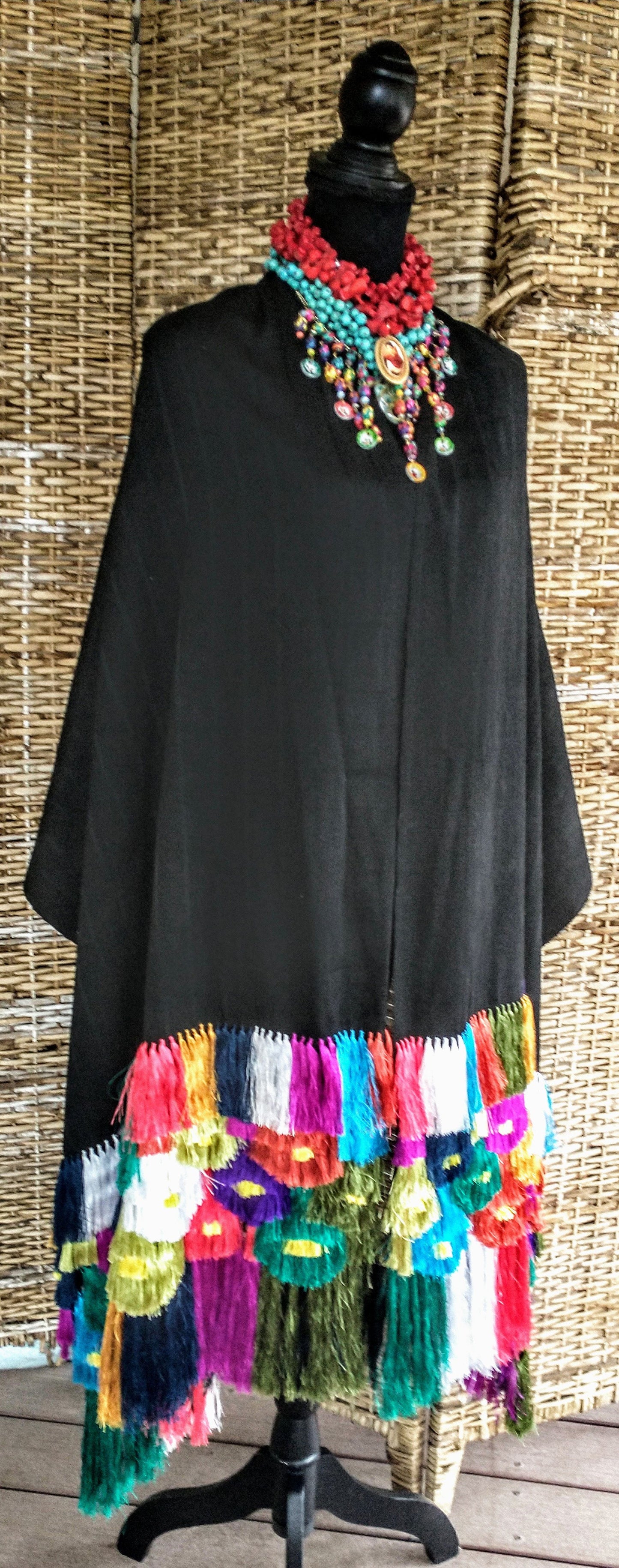 Classic Black Rebozo with Fiesta Embellishment