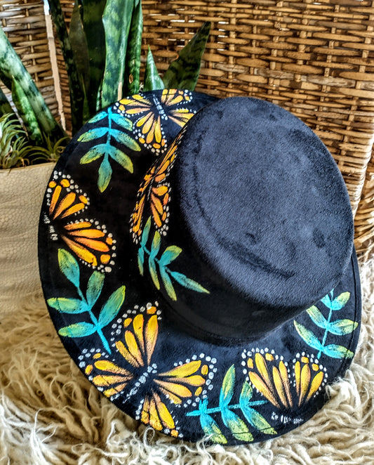 Hand painted Monach butterfly Vegan Suede Cordovez bolero style hat