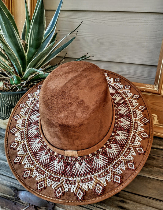 Mountains  of Santa Clara del cobre beaded decoration Vegan Suede Cordovez bolero style hat