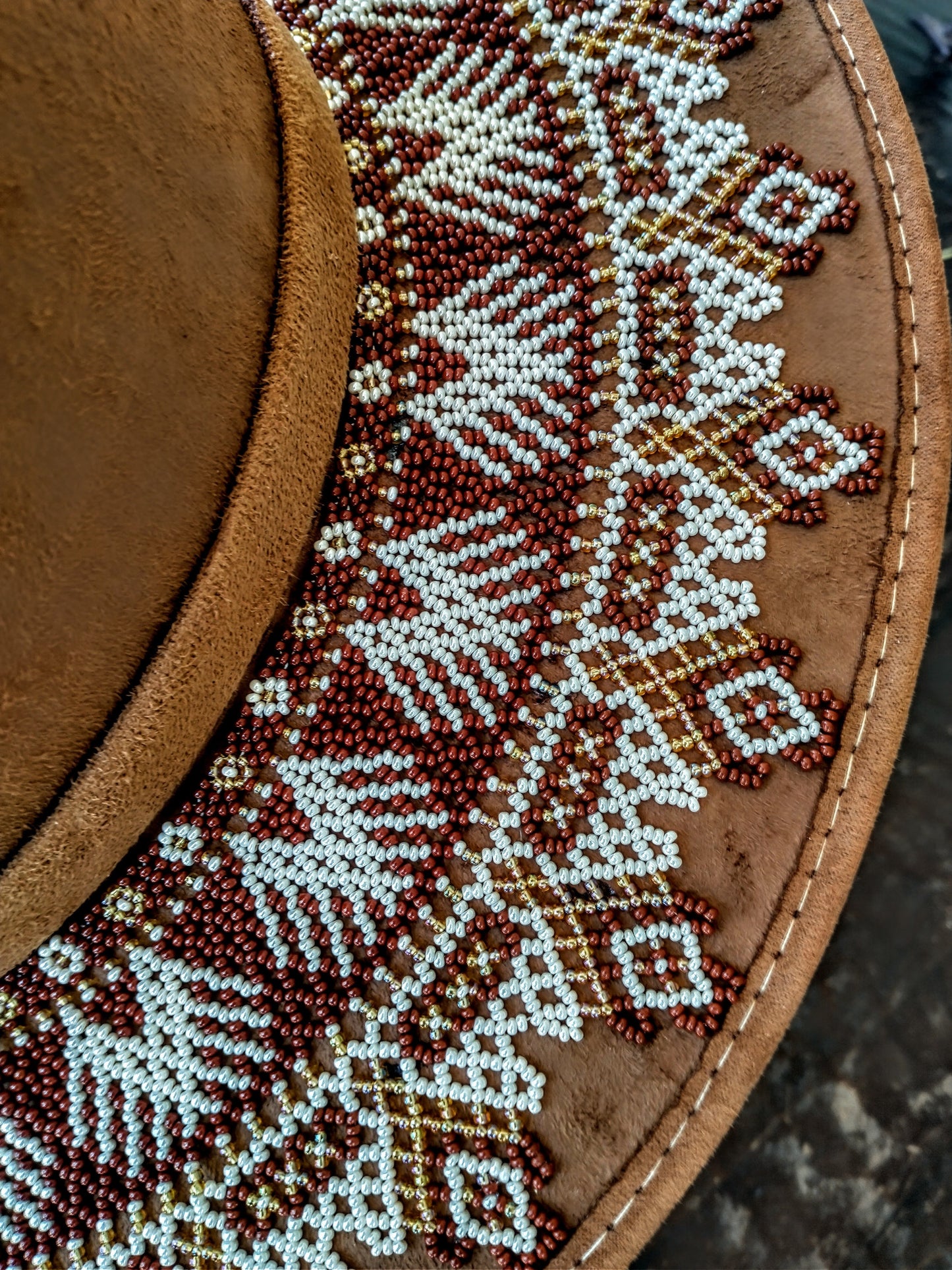 Mountains  of Santa Clara del cobre beaded decoration Vegan Suede Cordovez bolero style hat
