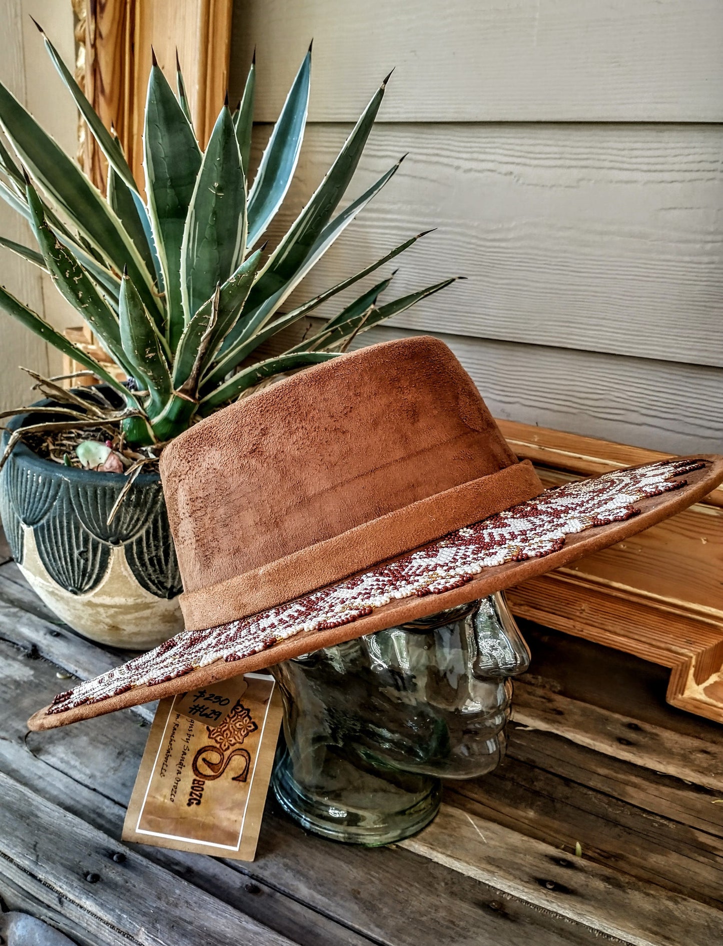 Mountains  of Santa Clara del cobre beaded decoration Vegan Suede Cordovez bolero style hat