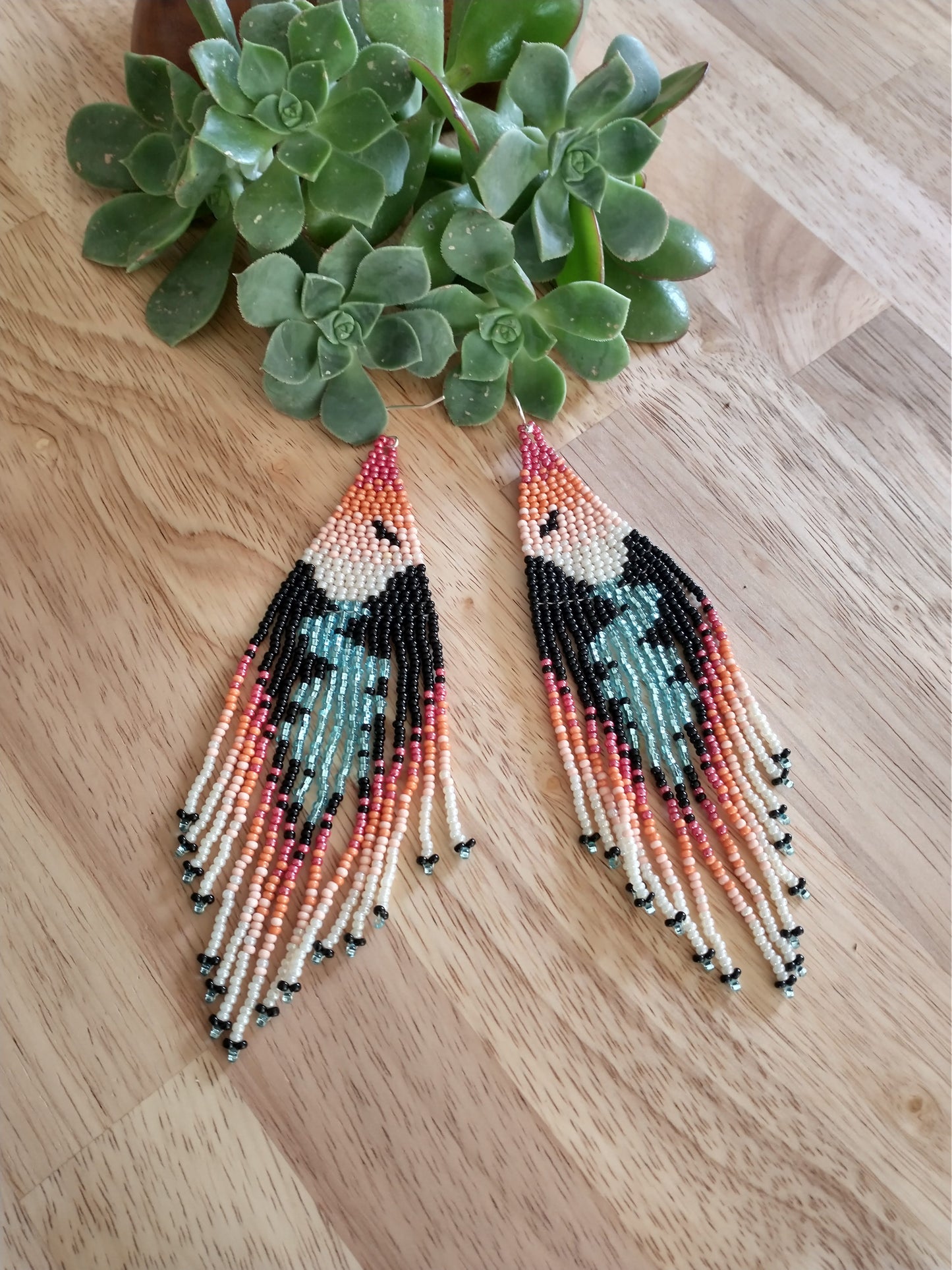 Sundown mountains landscape beaded earrings. handwoven