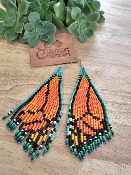 Monarch/ Torquoise butterfly winds beaded earring