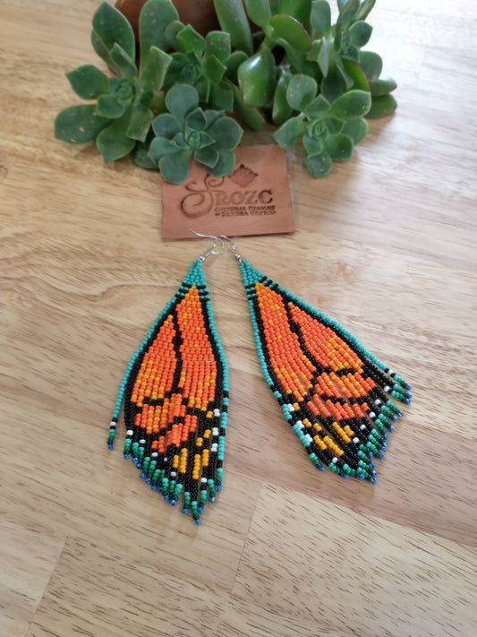 Monarch/ Torquoise butterfly winds beaded earring